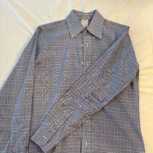 Brooks Brothers Milano 14H-34 dress shirt--blue glen plaid w/button-down collar